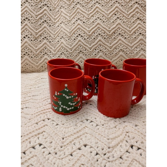 Waechtersbach Christmas Tree Red Mug Set 5 Vintage W Germany Coffee Cups MCM - Picture 5 of 5